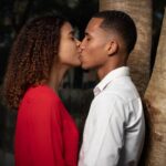 Relationships EI - man in white dress shirt kissing woman in red dress