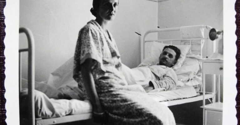 Sleep Healing - Aged photography of man lying on bed in hospital bed with woman sitting nearby